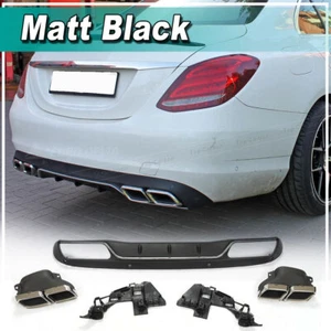PP Rear Bumper Diffuser W/Exhaust Tips For Mercedes Benz C Class W205 C300 Sedan - Bild 1 von 13