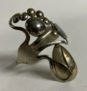 Beautiful Vintage Alpaca Silver Fork Spoon Abalone Abstract Art Bracelet Cuff - Picture 1 of 3