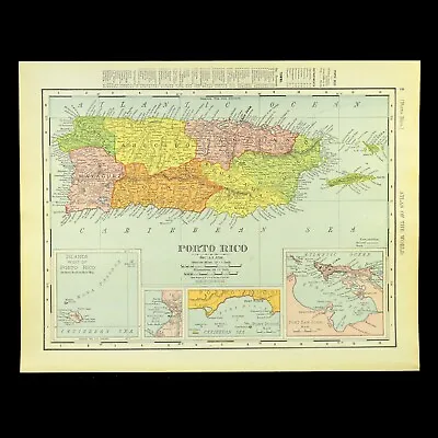 1908 Vintage PUERTO RICO Map Original Antique Porto Rico Map Wall Art DATED • 23.75$
