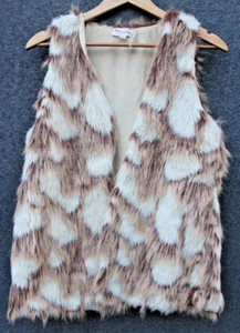 Love By Design Beige Ivory Sleeveless Faux Fur Vest Jacket Medium Clubbing Party - Picture 1 of 6
