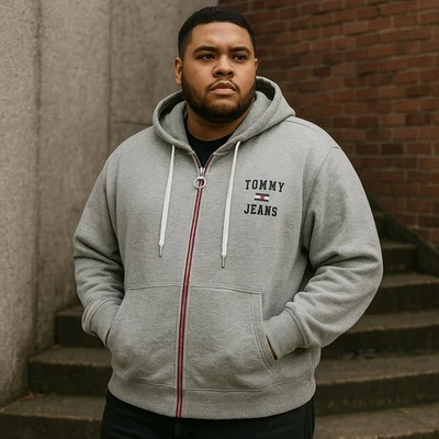 Tommy Jeans Spellout Men's 3X Gray Zip Hoodie Retro Y2K Streetwear Logo Athletic - Image 1 of 4