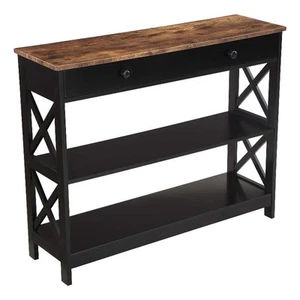 Pemberly Row 1-Drawer Console Table with Shelves in Black & Barnwood Wood Finish - Picture 1 of 7