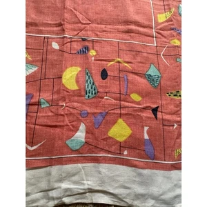 Tovaglia vintage Atomic Modernist Marian Mahler lino Mcm corallo 66x50” bianco - Foto 1 di 10