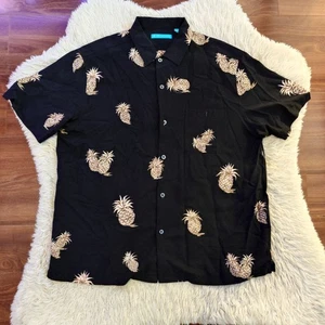 Camisa Tori Richard Piña Hawaiana Talla L Seda Negra Manga Corta Botón - Imagen 1 de 6