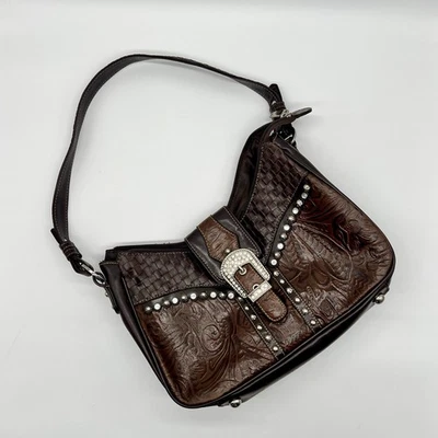 Cartera Western Vintage MC Marc Chantal Marrón Oscuro Cuero Negro Hebilla Bling Foto 1 de 4