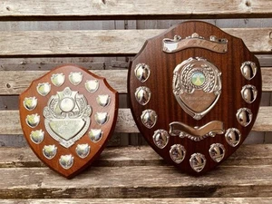 Wooden Trophy 2x Big JobLot Bundle Vintage Plaques Shield Trophies Props - Picture 1 of 24