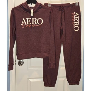 NWT Aero 87 hooded sweatshirt and cinch jogger pants sz L burgundy Y2K - Picture 1 of 9