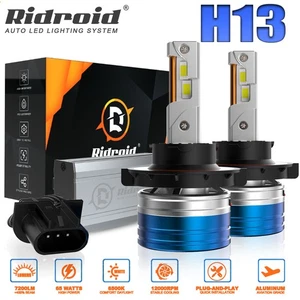 RIDROID H13 9008 LED Headlight Bulbs Kit 7200LM Hi/Lo Beam Super Bright White - Picture 1 of 15