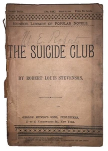 1896, THE SUICIDE CLUB, by ROBERT LOUIS STEVENSON, MUNRO'S LIBRARY POPULAR NOVEL - Picture 1 of 6