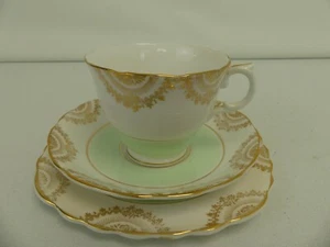 (rif288) Balfour Porcellana Trio Tazza Piattino Piatto Verde Oro Bianco - Foto 1 di 7