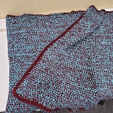 Afghan Sofa Throw Granny Blanket Burgundy Blue Hand Knit Crochet Vintage
