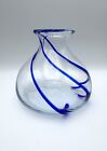 Schwere Vase Vintage Glas Blaue Linien Dekor Spirale Glaskunst Mundgeblasenen