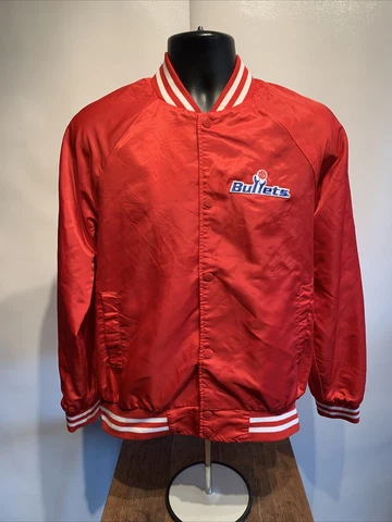 Vintage Washington Bullets Wizards NBA Basketball Satin Snap Jacket Mens Small Cover