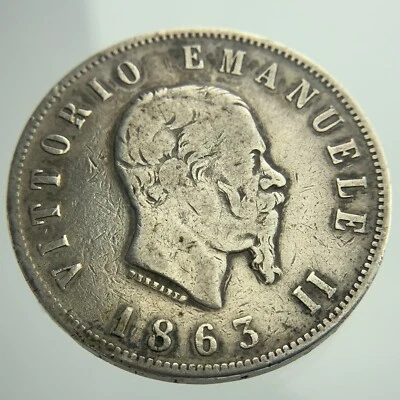 1863 Italy 2 Lire KM#6a.1 Circulated Coin AA658 - Image 1 of 4