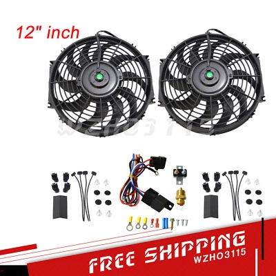 2pcs 12"Electric Cooling Fan 12 Volt Push-In Radiator Fin Probe&Thermostat Kit Foto 1 de 4