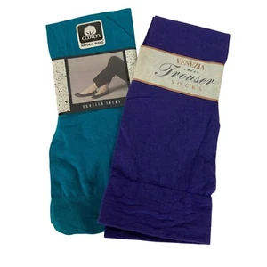 Womens Trouser Sock 2 Pair Lot Cotton Blend Purple & Teal Fits 10-12 Made In USA - Picture 1 of 4