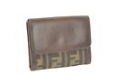 FENDI Zucca FF Logos Brown Canvas & Leather Bi-fold Wallet Purse Coin Case Used