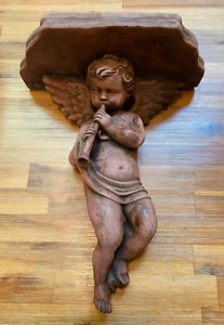 Vintage Pink Angel Cherub Putti Hanging Wall Shelf Plaster 12” x 10” x 5” - Picture 1 of 8