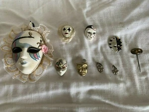 Theater/Mardi Gras Face Masks Pins & Earrings Decorative Hanging Wall Art 9Pc - Picture 1 of 12