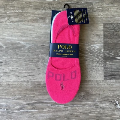 NUEVO PAQUETE DE 3 FORROS ZAPATILLAS POLO RALPH LAUREN PARA MUJER ROSA/AZUL/GRIS TALLA 9-11 Foto 1 de 3