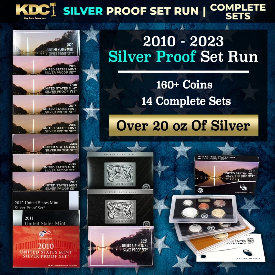 2010-2023 US Mint SILVER Proof Sets, 160+ Coins , 14 Sets Over 20oz of Silver - Image 1 of 1