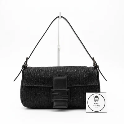 Auténtico bolso de mano FENDI Mamma Baguette cuentas cuero negro Foto 1 de 4