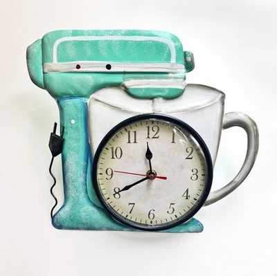 Novedad Reloj de Pared Cocina, Turquesa Retro Mezclador Tema, Cocina, Probado y Funcionando Foto 1 de 2