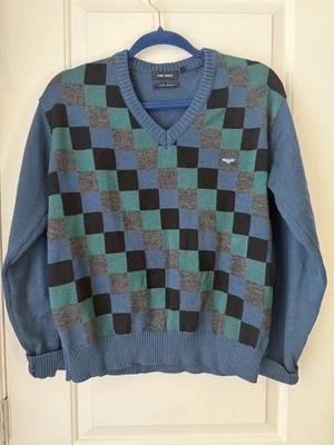 Suéter masculino Park Avenue lã gola V argila padrão diamante azul pequeno 95 cm - Imagem 1 de 4