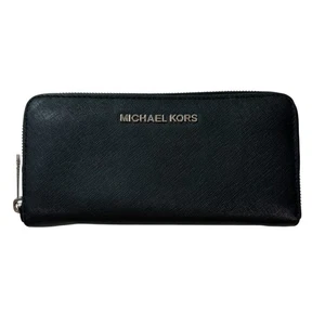 Michael Kors Jet Set Travel Continental Wallet Large Saffiano Leather Black - Picture 1 of 11