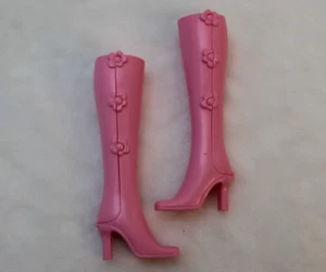 Mattel Barbie Doll Boots Light Pink Snap Flower Knee High Heel Square Toe - Picture 1 of 10