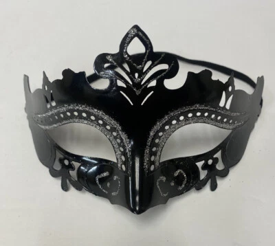 Black Metal Lace Mask Masquerade Eye Face Eyemask Party Halloween Costume NEW! - Image 1 of 2