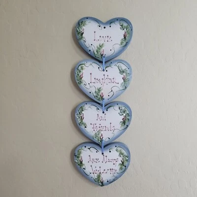 Vintage Cottage 4 Wood Hearts Love Laughter & Friends Hanging Wall Decor Sign - Image 1 of 4