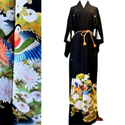 【Casi Como Nuevo】Kimono Negro, Kimono Antiguo, Bata Kimono, Bordado de Lujo Foto 1 de 4