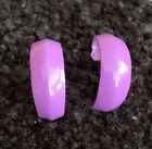 Vintage Purple Enamel Tapered Open Ended Metal Hoop Pierced Earrings