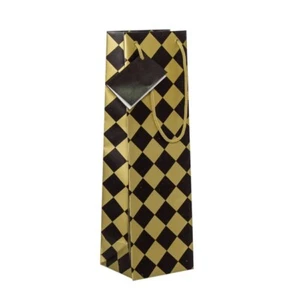 5 X Gloss Checker Black Gold Wine Bottle Bag with Gift Tag 11 X 9 X 35 CM - Picture 1 of 3