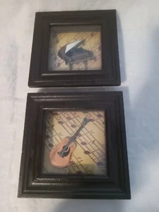 Vintage Violin & Piano Musical Instrument. Shadow Box Art, Set Of 2 - Picture 1 of 8