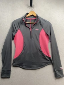 Hollister 1/4 Zip Women’s Pullover Size Large Gray & Pink Athletic Stretch - Picture 1 of 7
