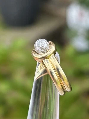 Tiffany & Co Platinum 18K Gold Loop Pave Diamond Ball Double Band Ring .20 TCW - Image 1 of 4