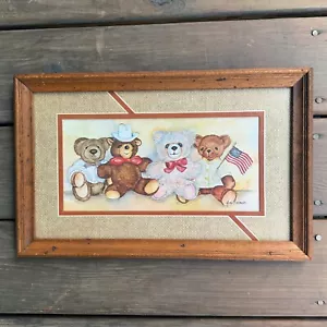 VTG 1985 Home Interiors Ava Freeman Teddy Bears Framed Americana Flag Cowboy - Picture 1 of 4