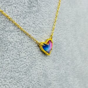 Kendra Scott Necklace Ari Heart Blue Pink Watercolor Gold Tone 16" Jewelry