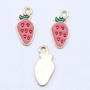 Dijes de fresa esmalte de aleación de color dorado KC 60 piezas 18,4X8,5 mm hazlo tú mismo fabricación de joyas - Imagen 1 de 3