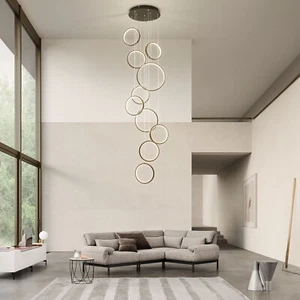 Modern 10 Ring Crystal Chandelier Ceiling Light Flush Mount Fixture Hanging Lamp - Picture 1 of 16