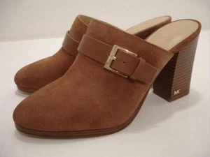 Michael Kors Kara Mule Buckled Brown Suede Leather Clogs Heels Shoes Women's 8 M - Picture 1 of 12