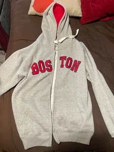 BOSTON Mens zip-up Sweatshirt Hoodie grey Stitches Size M - Picture 1 of 3