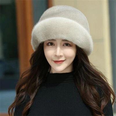 100% Real Whole Mink Fur Hat Thicken Winter Warm Cap for Fashion Beautiful Girl - Image 1 of 4