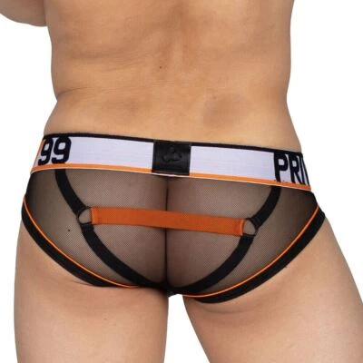 PRIVATE STRUCTURE Cotton Harness Mini Briefs Momentum Orange/Black 4356 73A - Image 1 of 4