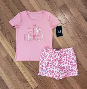 NEW Under Armour Toddler LIttle Girl Tee & Short Set, Pink Leopard (2T - 5) - Picture 1 of 5
