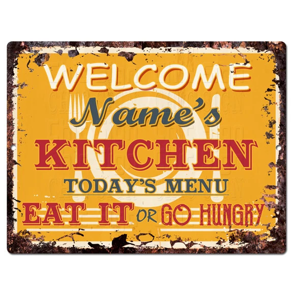 PP4234 Welcome NAME'S KITCHEN Custom Personalized Chic Sign Decor Funny Gift - Image 1 of 1