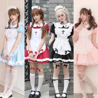New Japanese Sweet Girl Lolita Christmas Cross Maid Dress Cosplay Maid Dress - Image 1 of 4