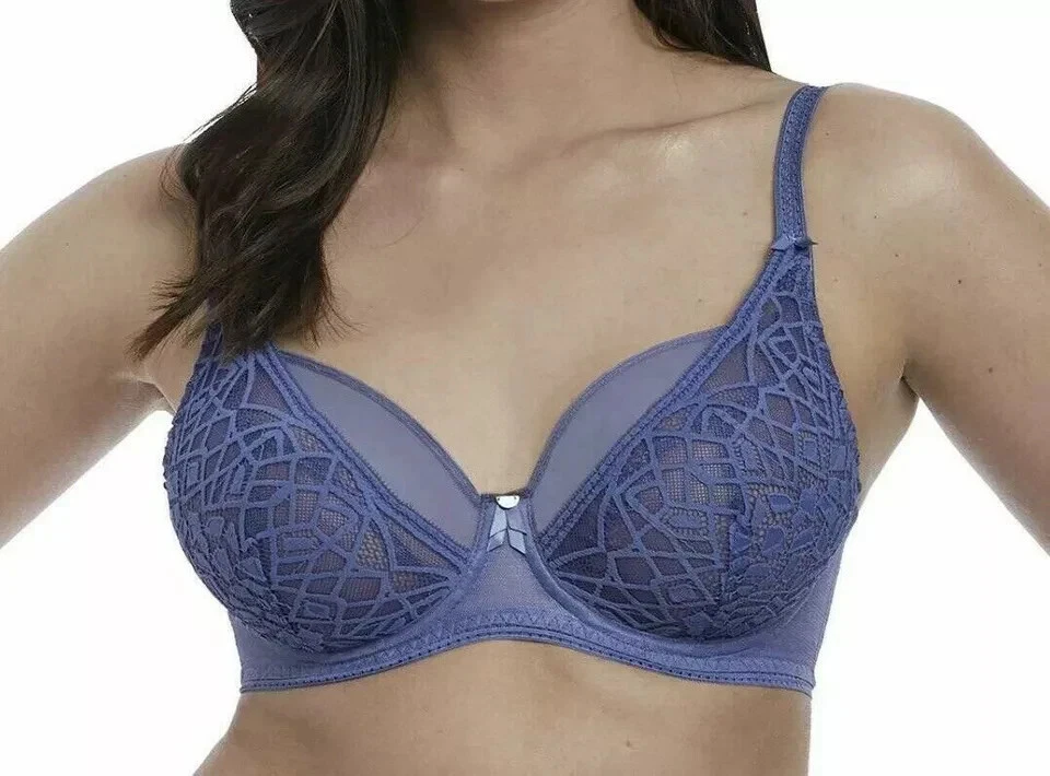Freya A5011 Soiree Lace Bra Blue Underwired High Apex Plunge Balcony size 34DDD - Image 1 of 1